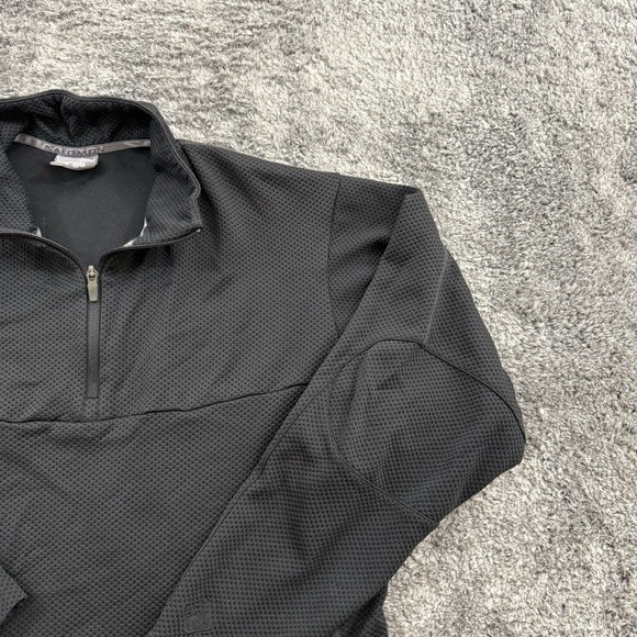 Salomon Quarter Zip Pullover Men's Large Black Motomesh Waffle Knit Long Sleeve - Picture 4 of 13